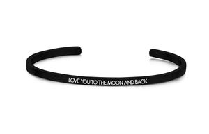 Key Moments 8KM-B00460 Stalen open bangle met tekst love you to the moon and back zirkonia one-size zwart