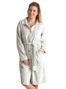 Fleece badjas lichtgrijs/lichtgroen met knopen