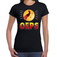 Funny emoticon t-shirt oeps knock out zwart voor dames - thumbnail