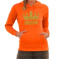 Oranje Queen gouden glitter kroon hoodie dames - Koningsdag XL  -
