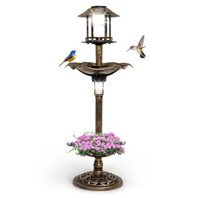 Vogelvoederhuisje met Solar Licht Bloempot Vogelvoederhuisje Retro Vogelvoederhuisje met Vulbare Standaard Vogelbad Tuin Ø43x110cm (Brons)