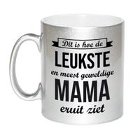 Zilveren leukste en meest geweldige mama cadeau koffiemok / theebeker 330 ml