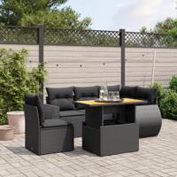 6-delige Loungeset met kussens poly rattan zwart