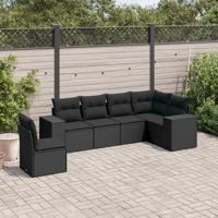 6-delige Loungeset met kussens poly rattan zwart
