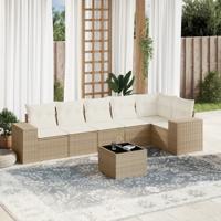 7-delige Loungeset met kussens poly rattan beige