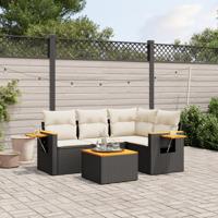 5-delige Loungeset met kussens poly rattan zwart
