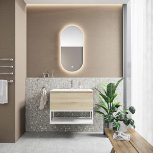 Badkamermeubelset BWS Anubis Frame 60cm 1 Lade Grijs Eiken Met Wastafel (Naar Keuze)