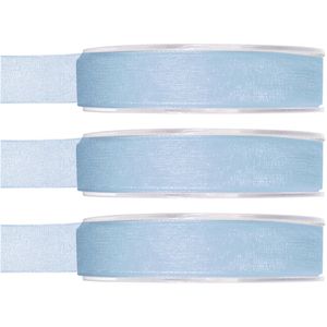 3x Hobby/decoratie lichtblauwe organza sierlinten 1,5 cm/15 mm x 20 meter