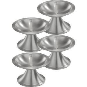 4x Luxe metalen kaarsenhouders zilver voor stompkaarsen van 7-8 cm