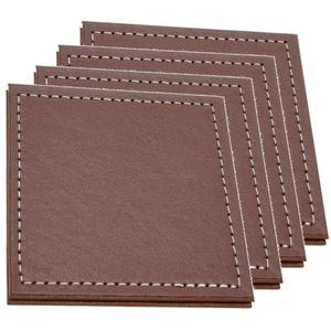 Onderzetters voor glazen - 12x - bruin - kunstleder - 10 x 10 cm