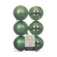 12x stuks kunststof kerstballen groen 8 cm glans/mat - thumbnail