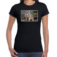 Dieren t-shirt met wolven foto zwart voor dames