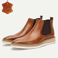 Bruine premium koeienhuid chelsea boots voor heren met witte zool - elegant en comfortabel voor casual en formele kleding Lightinthebox