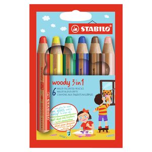 Stabilo woody 3in1 kleurpotloden - 6 kleuren