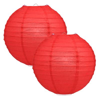 Luxe bol feest lampion - 2x - rood - dia 25 cm - papier