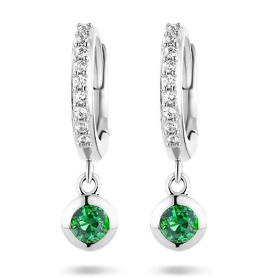 Oorhangers zilver-zirconia-synthetisch smaragd wit-groen 12 x 18 mm