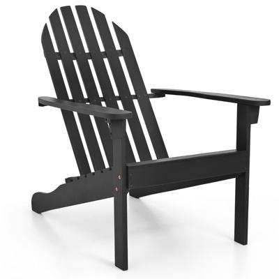 Adirondack Stoel Tuinstoel van Acaciahout met Schuine Zitting en Hoge Rugleuning Ergonomische Buitenstoel met Lamellen voor Veranda Tuin Zwembad-Zwart