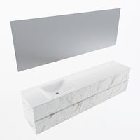 MONDIAZ VICA 200cm badmeubel onderkast Carrara 4 lades. Wastafel CLOUD links 1 kraangat, kleur Talc met spiegel LED.