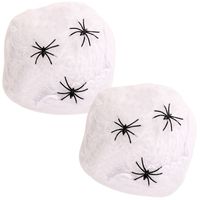 Horror spinnenweb met spinnen - 2x - wit - 20 gr - Halloween decoratie - thumbnail