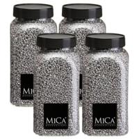 Mica Decorations decoratie stenen/granulaat - 4x - 650ml - zilver - hobby steentjes