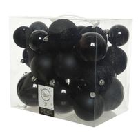 Kerstballen - 26x st - zwart - 6, 8 en 10 cm - kunststof - Kerstbal - thumbnail