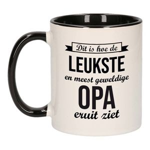 Leukste en meest geweldige opa cadeau koffiemok / theebeker wit met zwart 300 ml - feest mokken