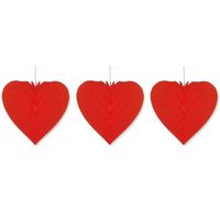 3x Bruiloft decoratie hart rood 28 x 32 cm   - - thumbnail