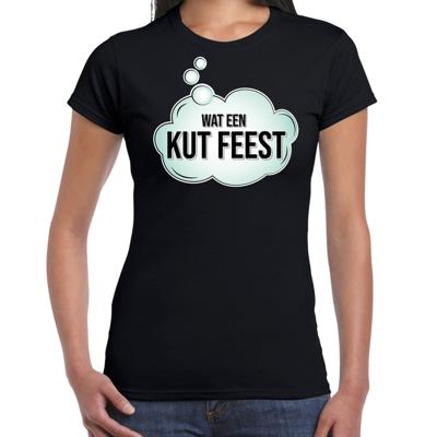 Wat een kut feest - fun tekst t-shirt - zwart - voor dames - foute party kleding