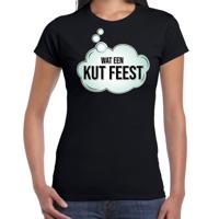 Wat een kut feest - fun tekst t-shirt - zwart - voor dames - foute party kleding