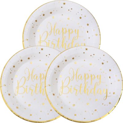 Verjaardag feest bordjes happy birthday - 50x - wit - karton - 22 cm - rond