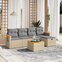6-delige Loungeset met kussens poly rattan gemengd beige