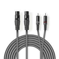 XLR-Audiokabel | 2x XLR 3-pins female - 2x RCA male | 1,5 m | Grijs