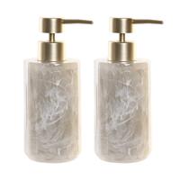 Items Zeeppompje - 2x - marmer look - polyresin - grijs - 17 cm - keuken/toilet/badkamer