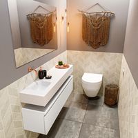 Toiletmeubel Mondiaz Andor | 120 cm | Meubelkleur Talc | Lex vrijhangend wastafel Talc Links | Zonder kraangat