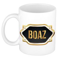 Naam cadeau mok / beker Boaz met gouden embleem 300 ml - thumbnail