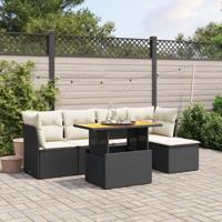 6-delige Loungeset met kussens poly rattan zwart