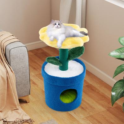 Kleine Krabpaal Bloemen-Platform & Kattenhol Kattenkrabpaal Kattenboom Geel