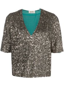 Zadig&Voltaire t-shirt orné de sequins à col v - Marron