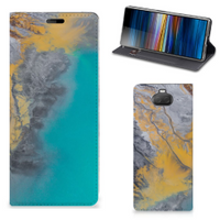 Sony Xperia 10 Standcase Marble Blue Gold - thumbnail