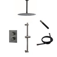 Saniclear Iron Pro inbouw regendouche met plafondarm, 30cm hoofddouche en glijstang verouderd ijzer - gunmetal