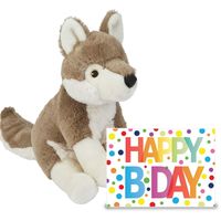 Verjaardag cadeau wolf 23 cm met XL Happy Birthday wenskaart