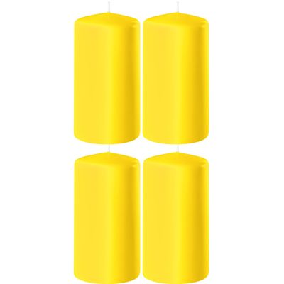 4x Gele cilinderkaarsen/stompkaarsen 6 x 15 cm 58 branduren