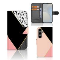 Samsung Galaxy S25 | Book Case | Zwart Roze Vormen | Portemonnee hoesje