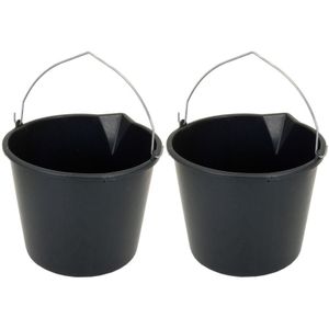 2x Stuks stevige zwarte huishoud emmer 20 liter met tuit