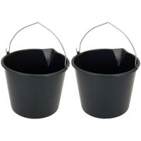 2x Stuks stevige zwarte huishoud emmer 20 liter met tuit - thumbnail