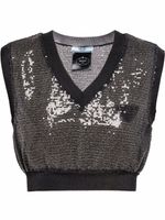 Prada haut crop en tulle à sequins - Noir - thumbnail