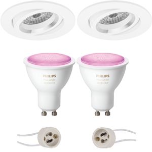 Pragmi Aerony Pro - Inbouw Rond - Mat Wit - Kantelbaar - Ø82mm - Philips Hue - LED Spot Set GU10 - White and Color Ambiance - Bluetooth