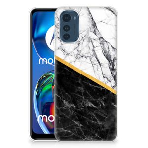 Motorola Moto E32/E32s TPU Siliconen Hoesje Marmer Wit Zwart - Origineel Cadeau Man