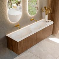 Mondiaz KURVE-DLUX 165 cm Onderkast Greeploos 2 Lades Met Deuren Walnut, Wastafel Solid Surface Links Opalo 0 Kraangaten Zonder Spiegel (KRVSTS165R2L1D0KD-Wal/Opa)