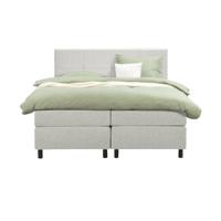 Leen Bakker - Boxspring Liv Geblokt - Ecru - 160x200 Cm - Ronde Poot - Stof - Crème